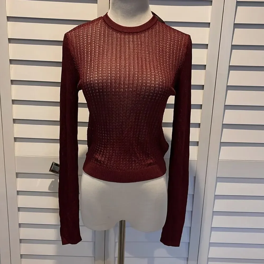 Free People NWT H20 Crew Pull Over Raw Garnet Knit Top